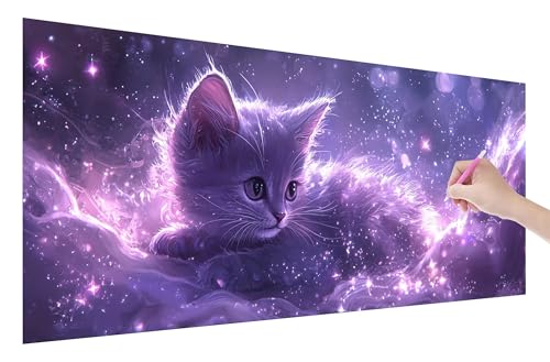 Diamond Painting Erwachsene, Katze Diamant Painting Bilder Set für Anfänger (150x60cm), 5D DIY Crystal Kunst Strass Stickerei Lila Diamant Malerei Kits, Bastelset Erwachsene für Home Wanddeko, C-53 von Lijahoo