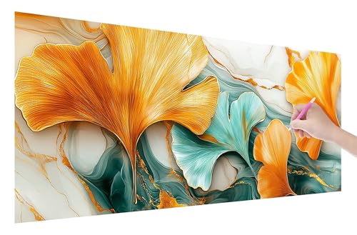 Diamond Painting Ginkgoblatt, 5D DIY Diamant Painting Bilder Modern 70x30cm, Diamant Malerei Cross Stitch Stickerei Erwachsene Groß XXL, Basteln Erwachsene Set für Geschenke und Zimmer Wand Deko, Z-65 von Lijahoo