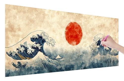 Diamond Painting Japan, 5D DIY Diamant Painting Bilder Meer 150x60cm, Diamant Malerei Cross Stitch Stickerei Erwachsene Groß XXL, Basteln Erwachsene Set für Geschenke und Wand Deko Wohnzimmer, C-98 von Lijahoo