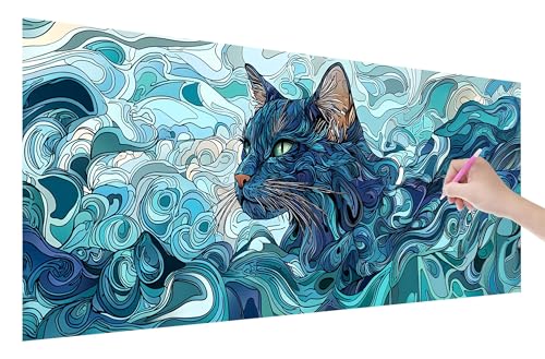 Diamond Painting Katze, 5D DIY Diamant Painting Bilder Abstrakt 200x80cm, Diamant Malerei Cross Stitch Stickerei Erwachsene Groß XXL, Basteln Erwachsene Set für Geschenke und Zimmer Wand Deko, C-87 von Lijahoo