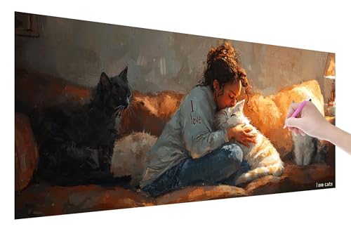 Diamond Painting Katze, 5D DIY Diamant Painting Bilder Frau 250x100cm, Diamant Malerei Cross Stitch Stickerei Erwachsene Groß XXL, Basteln Erwachsene Set für Geschenke und Wand Deko Wohnzimmer, C-70 von Lijahoo