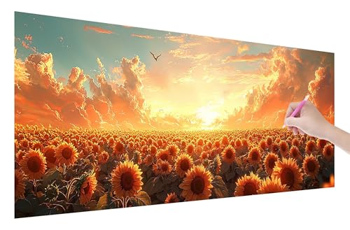 Diamond Painting Sonnenblume, 5D DIY Diamant Painting Bilder Blumen 150x60cm, Diamant Malerei Cross Stitch Stickerei Erwachsene Groß XXL, Basteln Erwachsene Set für Geschenke und Zimmer Wand Deko, V-6 von Lijahoo