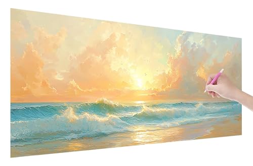 Diamond Painting Strand, 5D DIY Diamant Painting Bilder Landschaft 120x50cm, Diamant Malerei Cross Stitch Stickerei Erwachsene Groß XXL, Basteln Erwachsene Set für Geschenke und Zimmer Wand Deko, C-57 von Lijahoo