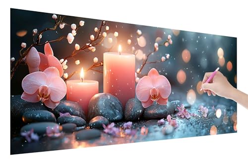 Diamond Painting Zen, 5D DIY Diamant Painting Bilder Orchidee 100x40cm, Diamant Malerei Cross Stitch Stickerei Erwachsene Groß XXL, Basteln Erwachsene Set für Geschenke und Wand Deko Wohnzimmer, C-88 von Lijahoo