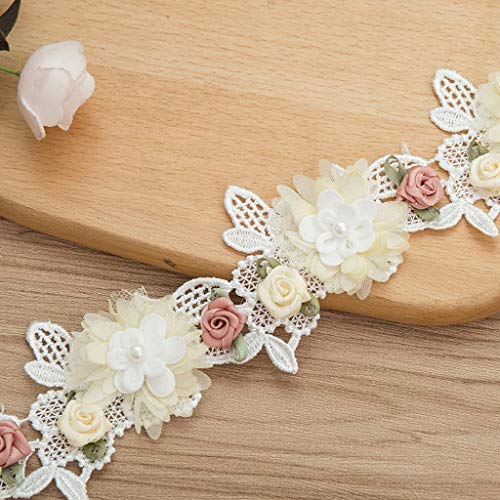 lijun 1 Yard Rose Flower Stickerei Lace Trim Ribbon Pearl Beaded DIY Nähapplikation von Homry