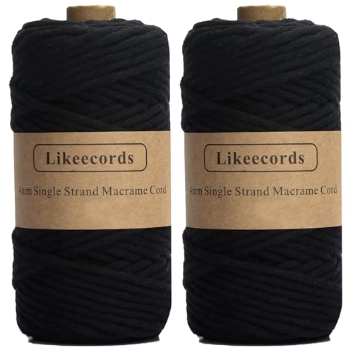 Likeecords 2 Rollen/Packung Single Twisted Makramee Garn 4mm x 80m, Makramee-Seil,Farbiges Makramee Schnur,Baumwollseil,Baumwoll-Bastelschnur zum Aufhängen, Pflanzenaufhänger, Basteln, Stricken von Likeecords