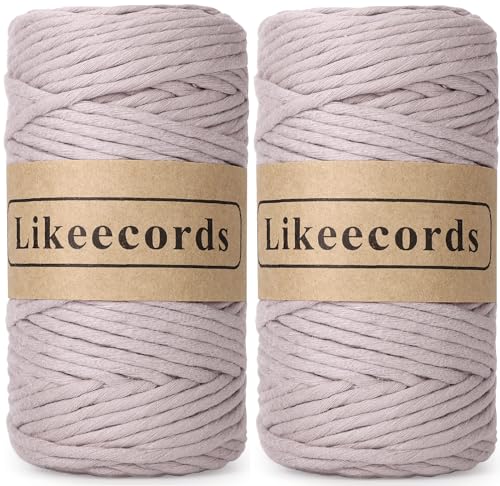 Likeecords 2 Rollen/Packung Single Twisted Makramee Garn 4mm x 80m, Makramee-Seil,Farbiges Makramee Schnur,Baumwollseil,Baumwoll-Bastelschnur zum Aufhängen, Pflanzenaufhänger, Basteln, Stricken von Likeecords