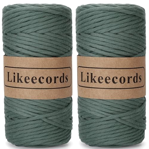 Likeecords 2 Rollen/Packung Single Twisted Makramee Garn 4mm x 80m, Makramee-Seil,Farbiges Makramee Schnur,Baumwollseil,Baumwoll-Bastelschnur zum Aufhängen, Pflanzenaufhänger, Basteln, Stricken von Likeecords