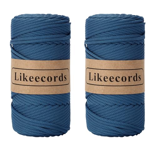 Likeecords 2 Rollen Makramee Garn 4mm x 130m Premium Polyester Kordelband Polypropylene Yarn Nylonschnur für Handwerk Häkelgarn für taschen Wohndekorationen Umhängetasche Handtasche（Blu Scuro） von Likeecords