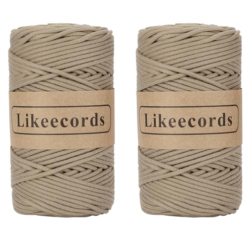 Likeecords 2 Rollen Makramee Garn Geflochten 3mm x 100m,100% Natürliches Baumwollschnur Makramee-Schnur, Makramee-Seil, Bunte Bastelkordel aus Baumwolle für Taschen, Wandbehänge(kaffeebraun) von Likeecords
