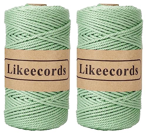 Likeecords 2 Rollen Makramee Schnur Baumwolle 3mm x 100m 3 Stränge gedreht, Makramee Seil, Makramee Schnur Baumwollgarn, Makramee Garn (Fluoreszierendes Grün) von Likeecords