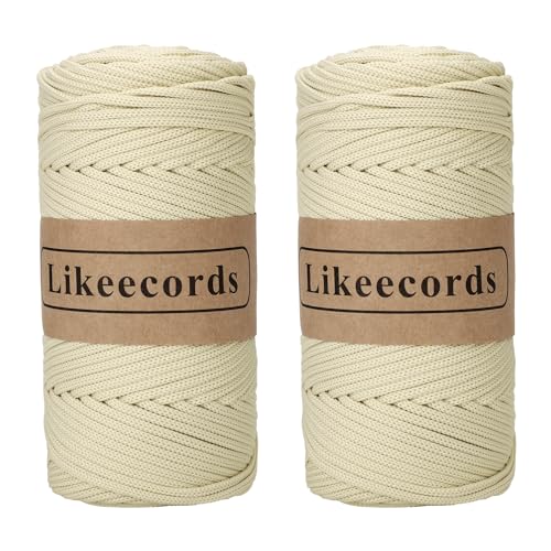 Likeecords 2 Rollen Makramee Garn 4mm x 130m Premium Polyester Kordelband Polypropylene Yarn Nylonschnur für Handwerk Häkelgarn für taschen Wohndekorationen Umhängetasche Handtasche （Colore albicocca） von Likeecords