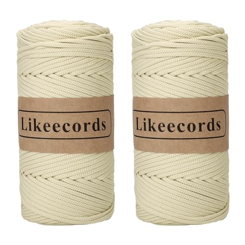 Likeecords 2 Rollen Polyester Garn 4mm x 130m,Nylongarn Makramee garn Kordel Häkelgarn Textilgarn zum häkeln für körbe Korb häkeln Taschen（Colore albicocca） von Likeecords