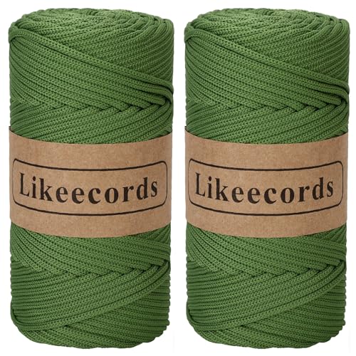 Likeecords 2 Rollen Poliestere Corda 4mm x 130m,Cordino Per Borse Uncinetto,Polipropilene Macrame Corda intrecciata,Macramè Filo per Appendiabiti per Fiori（Erba Verde） von Likeecords