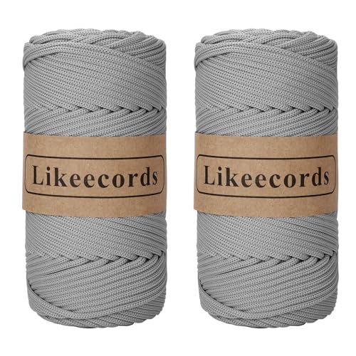 Likeecords 2 Rollen Poliestere Corda 4mm x 130m,Cordino Per Borse Uncinetto,Polipropilene Macrame Corda intrecciata,Macramè Filo per Appendiabiti per Fiori（Grigio） von Likeecords