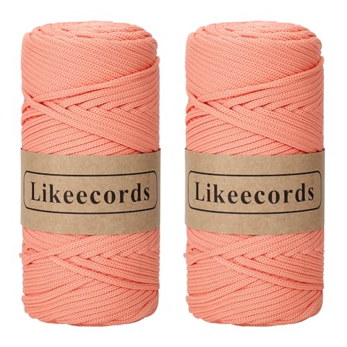 Likeecords 2 Rollen Makramee Garn 4mm x 130m Premium Polyester Kordelband Polypropylene Yarn Nylonschnur für Handwerk Häkelgarn für Taschen Wohndekorationen Umhängetasche Handtasche（Inulina） von Likeecords