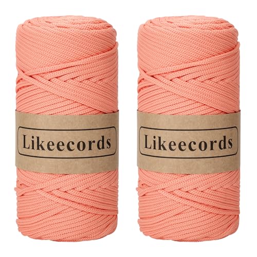 Likeecords 2 Rollen Polyester Garn 4mm x 130m,Nylongarn Makramee garn Kordel Häkelgarn Textilgarn zum häkeln für körbe Korb häkeln Taschen（Inulina） von Likeecords