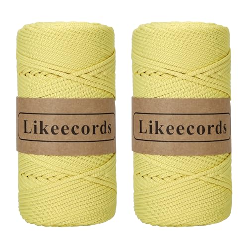 Likeecords 2 Rollen Makramee Garn 4mm x 130m Premium Polyester Kordelband Polypropylene Yarn Nylonschnur für Handwerk Häkelgarn für Taschen Wohndekorationen Umhängetasche Handtasche （Tartrazina） von Likeecords