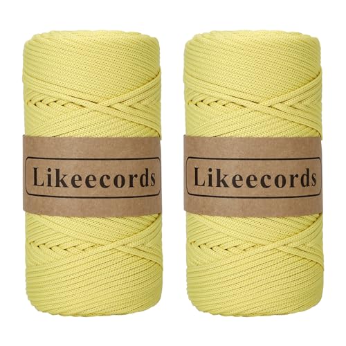 Likeecords 2 Rollen Polyester Garn 4mm x 130m,Nylongarn Makramee garn Kordel Häkelgarn Textilgarn zum häkeln für körbe Korb häkeln Taschen（Tartrazina） von Likeecords