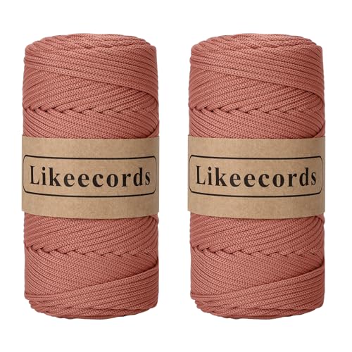Likeecords 2 Rollen Makramee Garn 4mm x 130m Premium Polyester Kordelband Polypropylene Yarn Nylonschnur für Handwerk Häkelgarn für Taschen Wohndekorationen Umhängetasche Handtasche （anguria Rossa） von Likeecords