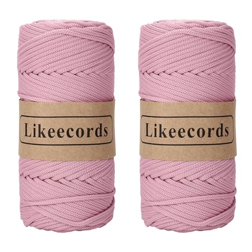 Likeecords 2 Rollen Makramee Garn 4mm x 130m Premium Polyester Kordelband Polypropylene Yarn Nylonschnur für Handwerk Häkelgarn für taschen Wohndekorationen Umhängetasche Handtasche（Carne in Polvere) von Likeecords