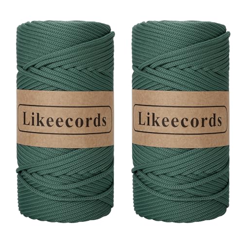 Likeecords 2 Rollen Makramee Garn 4mm x 130m Premium Polyester Kordelband Polypropylene Yarn Nylonschnur für Handwerk Häkelgarn für Taschen Wohndekorationen Umhängetasche Handtasche（Fagiolo Verde） von Likeecords