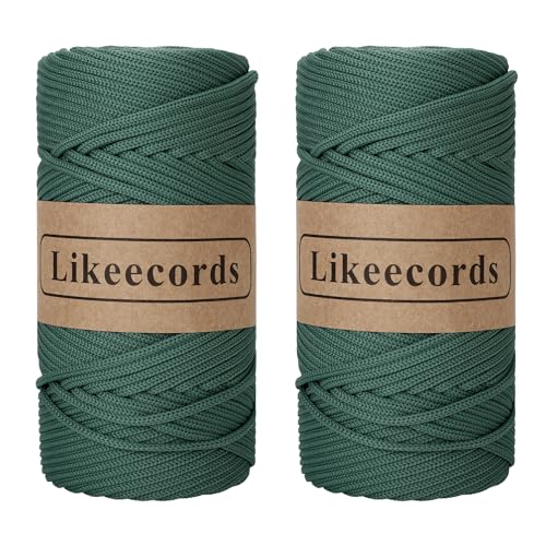 Likeecords 2 Rollen Poliestere Corda 4mm x 130m,Cordino Per Borse Uncinetto,Polipropilene Macrame Corda intrecciata,Macramè Filo per Appendiabiti per Fiori （Fagiolo Verde） von Likeecords