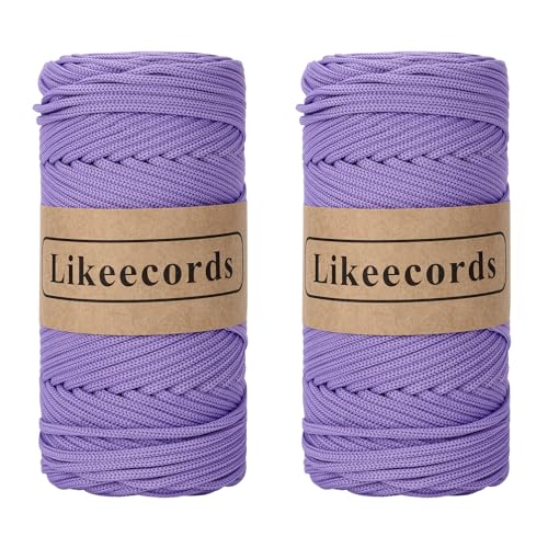Likeecords 2 Rollen Makramee Garn 4mm x 130m Premium Polyester Kordelband Polypropylene Yarn Nylonschnur für Handwerk Häkelgarn für Taschen Wohndekorationen Umhängetasche Handtasche （Viola） von Likeecords