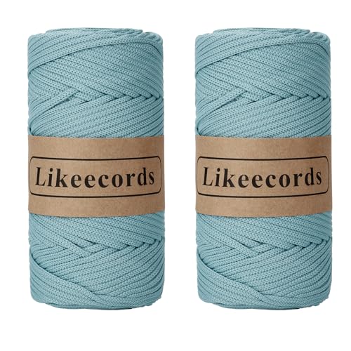 Likeecords 2 Rollen Makramee Garn 4mm x 130m Premium Polyester Kordelband Polypropylene Yarn Nylonschnur für Handwerk Häkelgarn für taschen Wohndekorationen Umhängetasche Handtasche （Verde） von Likeecords