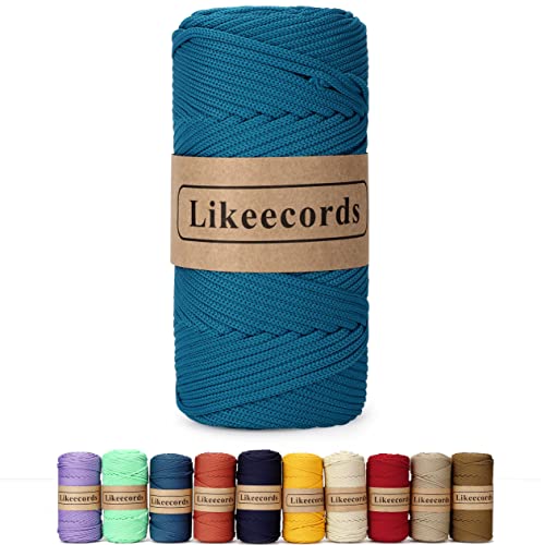 Likeecords Poliestere Corda 4mm x 130m,Cordino Per Borse Uncinetto,Polipropilene Macrame Corda intrecciata,Macramè Filo per Appendiabiti per Fiori, Home Decor （Peacock Blue） von Likeecords