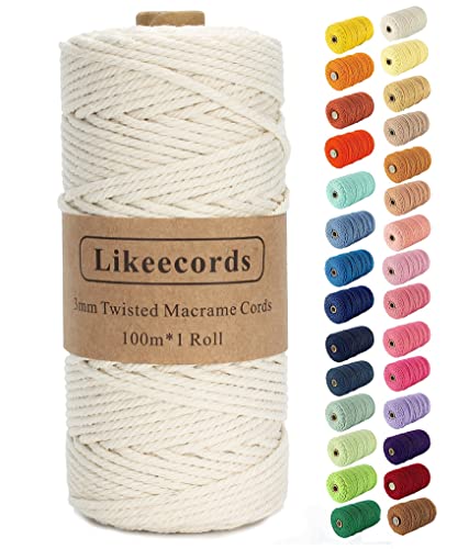 Likeecords Beige Makramee-Schnur, 3 mm x 110 Yards, farbiges Makramee-Seil, Baumwollseil, Makramee-Garn, Bunte Baumwollschnur, zum Aufhängen von Pflanzen, zum Basteln, Stricken Likeecords Beige Makramee-Schnur, 3 mm x 110 Yards, farbiges Makramee-Seil, Baumwollseil, Makramee-Garn, Bunte Baumwollschnur, zum Aufhängen von Pflanzen, zum Basteln, Stricken von Likeecords