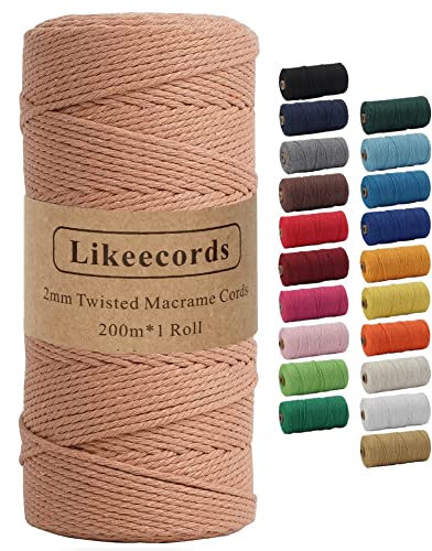 Likeecords Makramee Garn 2mm x 200m Baumwollgarn Makramee-Seil, Makramee-Schnur,Bunte Baumwoll-Bastelschnur zum Aufhängen Pflanzenaufhänger Basteln Stricken (Lotus) von Likeecords