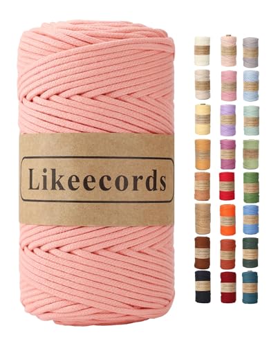 Likeecords Makramee Garn Geflochten 3mm x 100m,100% Natürliches Baumwollschnur Makramee-Schnur, Makramee-Seil, Bunte Bastelkordel aus Baumwolle für Taschen, Wandbehänge, Pflanzenaufhänger (Pink) von Likeecords