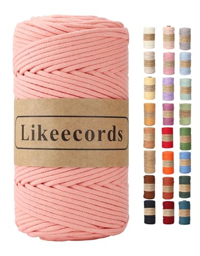 Likeecords Makramee Garn Geflochten 3mm x 100m,100% Natürliches Baumwollschnur Makramee-Schnur, Makramee-Seil, bunte Bastelkordel aus Baumwolle für Taschen, Wandbehänge, Pflanzenaufhänger (Pink) von Likeecords