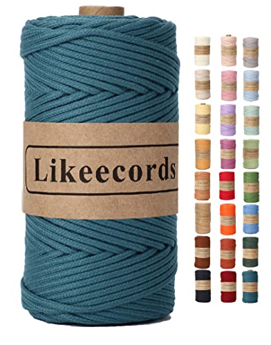 Likeecords Makramee Garn Geflochten 3mm x 100m,100% Natürliches Baumwollschnur Makramee-Schnur, Makramee-Seil, Bunte Bastelkordel aus Baumwolle für Taschen, Wandbehänge, Pflanzenaufhänger (Blaugrün) von Likeecords