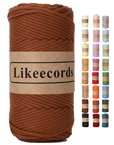 Likeecords Makramee Garn Geflochten 3mm x 100m,100% Natürliches Baumwollschnur Makramee-Schnur, Makramee-Seil, Bunte Bastelkordel aus Baumwolle für Taschen, Wandbehänge, Pflanzenaufhänger (Braun) von Likeecords