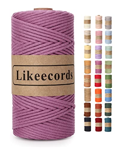 Likeecords Makramee Garn Geflochten 3mm x 100m,100% Natürliches Baumwollschnur Makramee-Schnur, Makramee-Seil, Bunte Bastelkordel aus Baumwolle für Taschen, Wandbehänge, Pflanzenaufhänger (Violett) von Likeecords