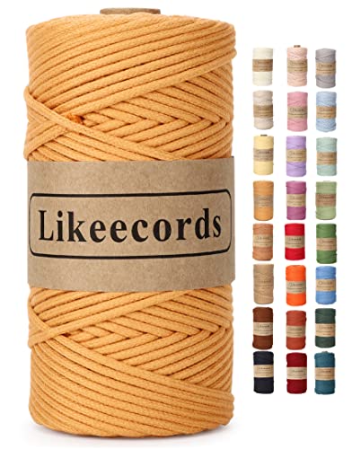 Likeecords Makramee Garn Geflochten 3mm x 100m,100% Natürliches Baumwollschnur Makramee-Schnur, Makramee-Seil, bunte Bastelkordel aus Baumwolle für Taschen, Wandbehänge, Pflanzenaufhänger (gelb) von Likeecords