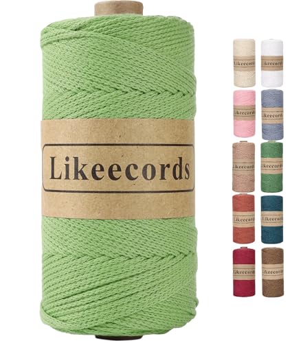 Likeecords Häkelschnur aus 100 % Baumwolle, 2 mm, 170 m, Makramee-Schnur, 2 mm Häkelgarn, Makramee-Seil, Geschenk für Stricker, Grün von Likeecords