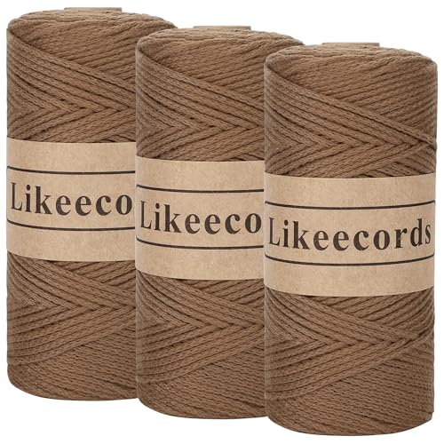 Likeecords Makramee Garn 2mm x 510m Crochet Rope 100% Baumwolle Makramee-Seil Crochet Bag Cord Makrame Rope Crochet Thread Geschenk für Stricker (Braun) von Likeecords