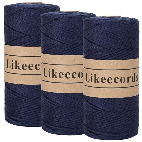 Likeecords Makramee Garn 2mm x 510m Crochet Rope 100% Baumwolle Makramee-Seil Crochet Bag Cord Makrame Rope Crochet Thread Geschenk für Stricker (Dunkelblau) von Likeecords