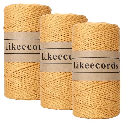 Likeecords Makramee Garn 2mm x 510m Crochet Rope 100% Baumwolle Makramee-Seil Crochet Bag Cord Makrame Rope Crochet Thread Geschenk für Stricker (Gelb) von Likeecords