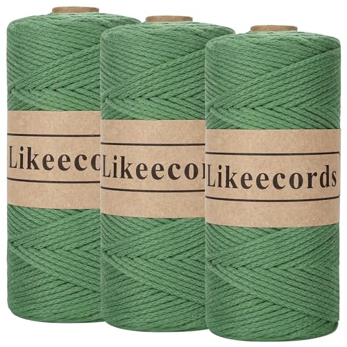Likeecords Makramee Garn 2mm x 510m Crochet Rope 100% Baumwolle Makramee-Seil Crochet Bag Cord Makrame Rope Crochet Thread Geschenk für Stricker (Grün) von Likeecords