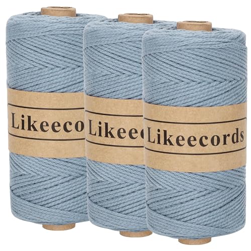 Likeecords Makramee Garn 2mm x 510m Crochet Rope 100% Baumwolle Makramee-Seil Crochet Bag Cord Makrame Rope Crochet Thread Geschenk für Stricker (Haze Blue) von Likeecords