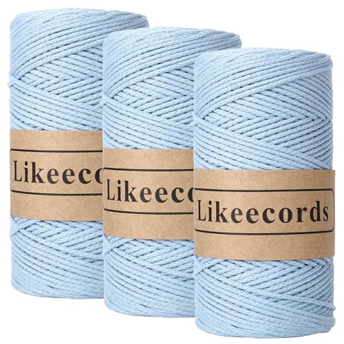 Likeecords Makramee Garn 2mm x 510m Crochet Rope 100% Baumwolle Makramee-Seil Crochet Bag Cord Makrame Rope Crochet Thread Geschenk für Stricker (Himmelblau) von Likeecords