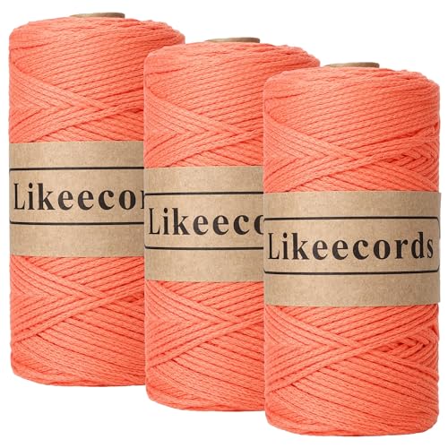 Likeecords Makramee Garn 2mm x 510m Crochet Rope 100% Baumwolle Makramee-Seil Crochet Bag Cord Makrame Rope Crochet Thread Geschenk für Stricker (Orange) von Likeecords
