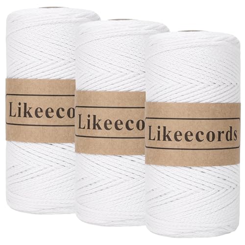 Likeecords Makramee Garn 2mm x 510m Crochet Rope 100% Baumwolle Makramee-Seil Crochet Bag Cord Makrame Rope Crochet Thread Geschenk für Stricker (Reines Weiß) von Likeecords