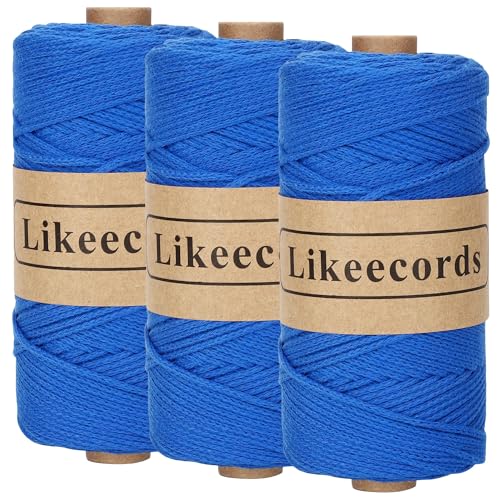 Likeecords Makramee Garn 2mm x 510m Crochet Rope 100% Baumwolle Makramee-Seil Crochet Bag Cord Makrame Rope Crochet Thread Geschenk für Stricker (Royal Blue) von Likeecords
