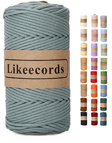 Likeecords Makramee Garn Geflochten 3mm x 100m,100% Natürliches Baumwollschnur Makramee-Schnur, Makramee-Seil, Bunte Bastelkordel aus Baumwolle für Taschen, Wandbehänge, Pflanzenaufhänger (Graublau) von Likeecords