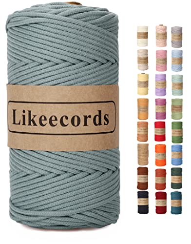 Likeecords Makramee Garn Geflochten 3mm x 100m,100% Natürliches Baumwollschnur Makramee-Schnur, Makramee-Seil, bunte Bastelkordel aus Baumwolle für Taschen, Wandbehänge, Pflanzenaufhänger (Graublau) von Likeecords